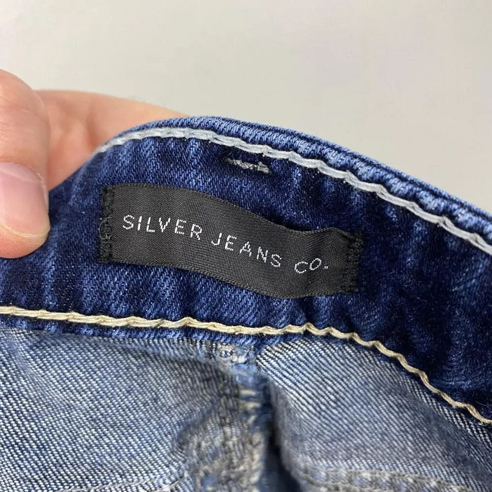 Silver Jeans Suki Bootcut Jeans Womens 27 Blue Mid Rise Distressed Raw Hem‎